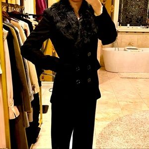 Armani Exchange black wool jacket with faux fur collar